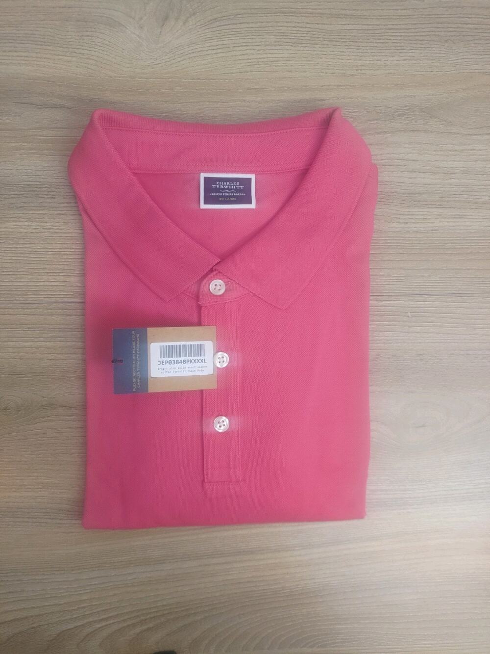 Button Neck Men's Polo Shirt 3XL Charles Tyrwhitt Pique Bright Pink